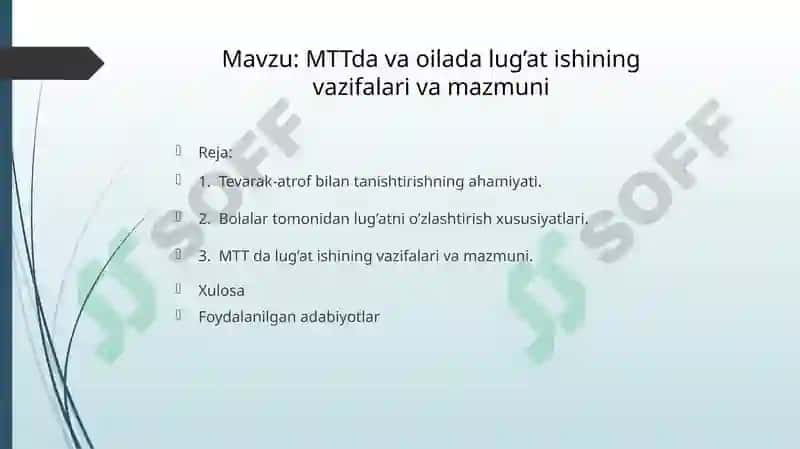 MTTda va oilada lug’at ishining vazifalari va mazmuni. 2