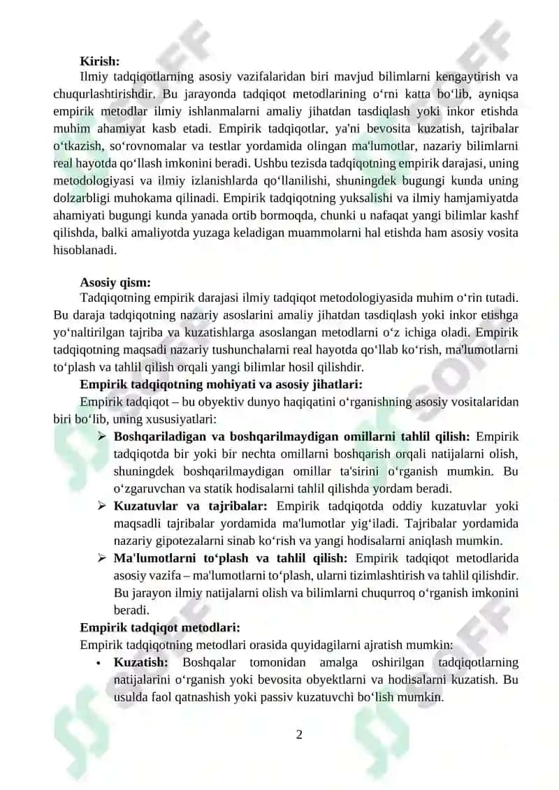 TADQIQOTNING EMPIRIK DARAJASI 2