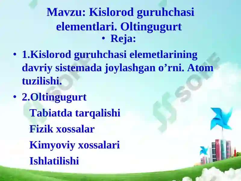 Kislorod guruhchasi elementlari. Oltingugurt 2