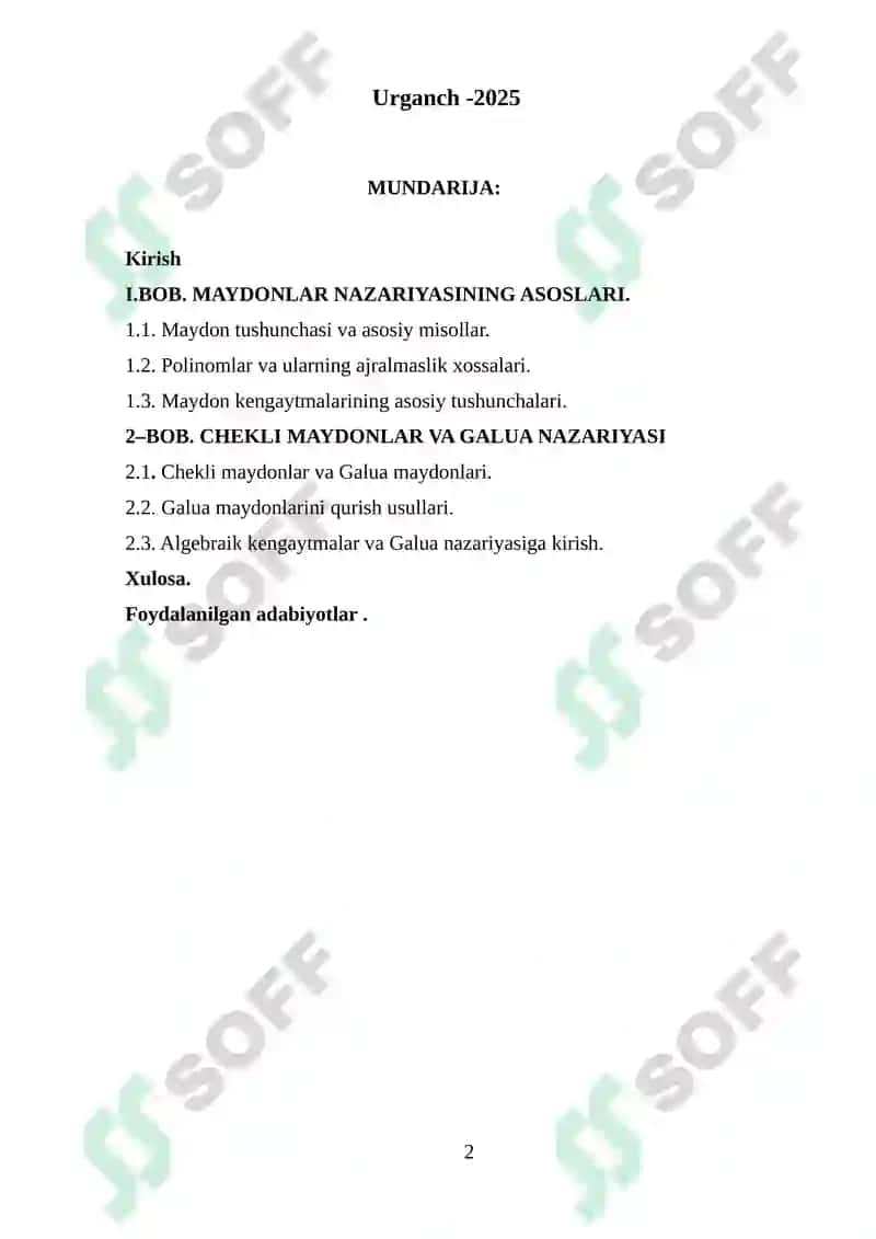 Galua maydoni.Chekli va algebraik kengaytmalar 2