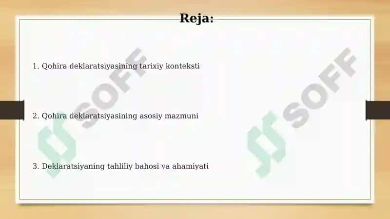 Qohira deklaratsiyasi tarixi va mazmuni 2