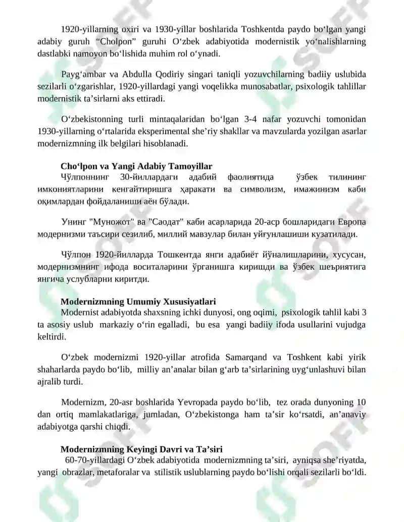 "Moderenizm" adabiy oqimi va uning oʻzbek adabiyotidagi koʻrinishlari 2