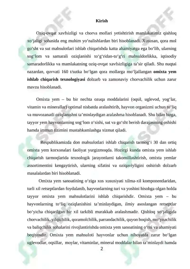 Omixta yem ishlab chiqarish texnologiyasi 2