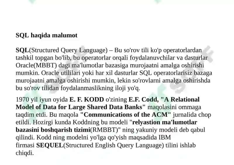 SQLSERVER VAUNDAN FOYDALANISH 2