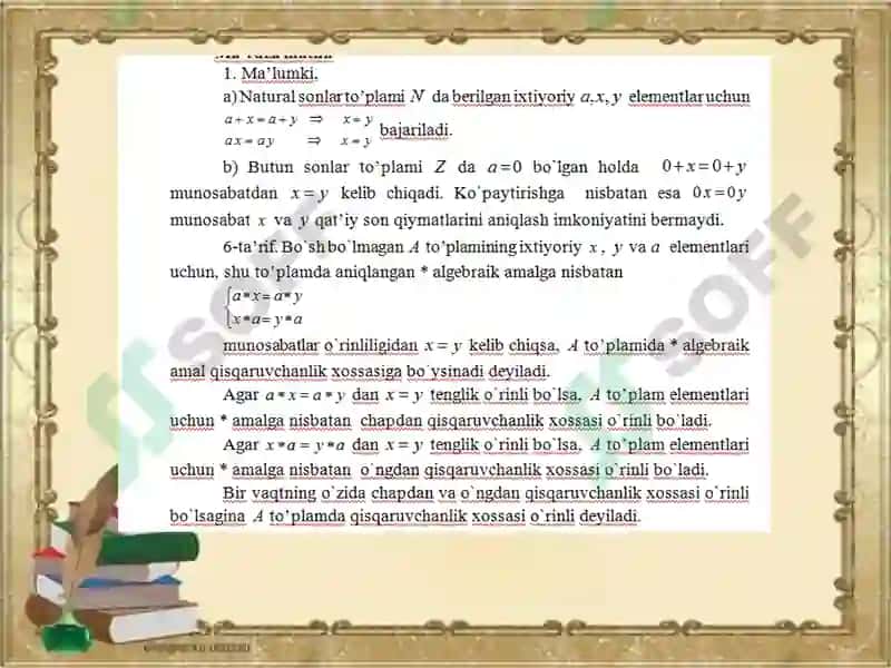 Binar algebraik operatsiyalar 2