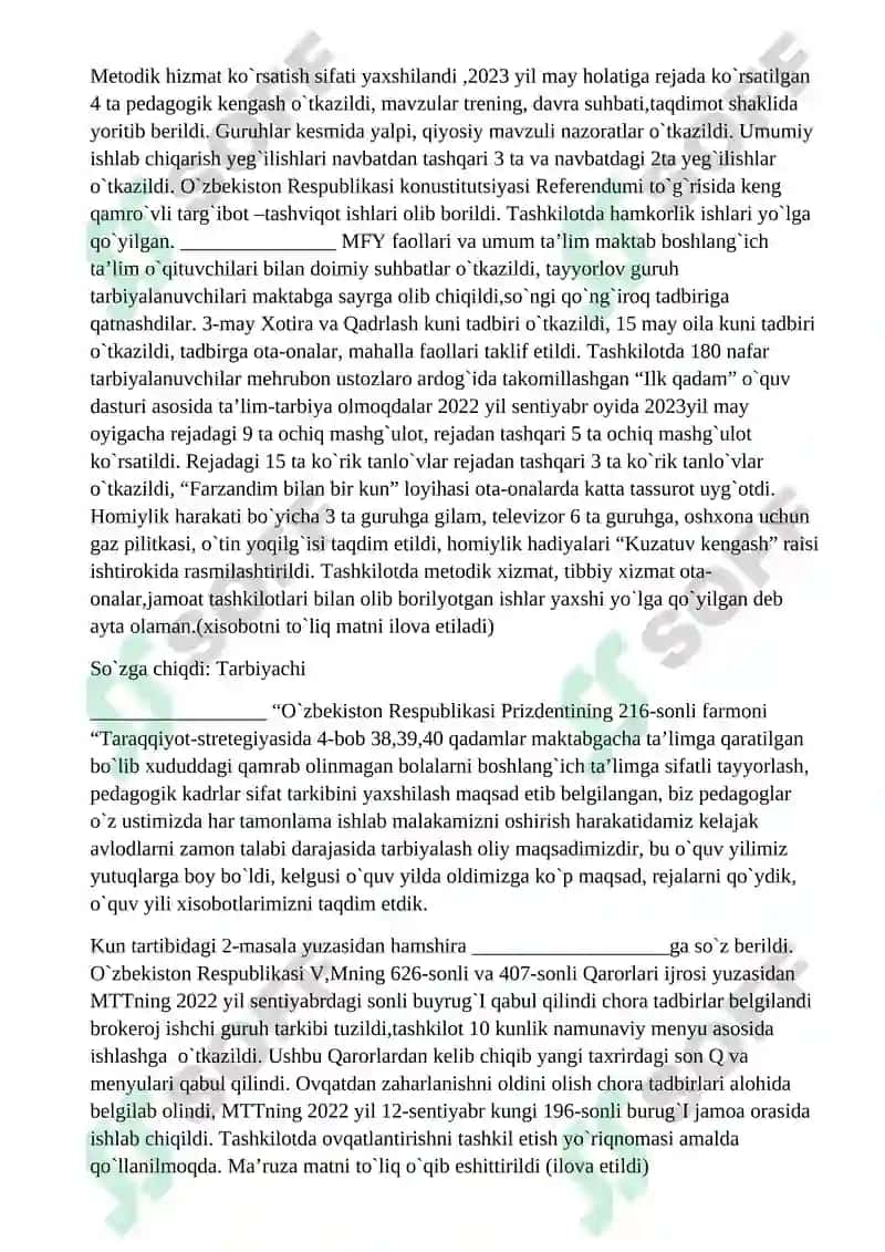Davlat maktabgacha ta’lim muassasalarida sog`lom ovqatlantirish tizimini yanada takomillashtirish 2