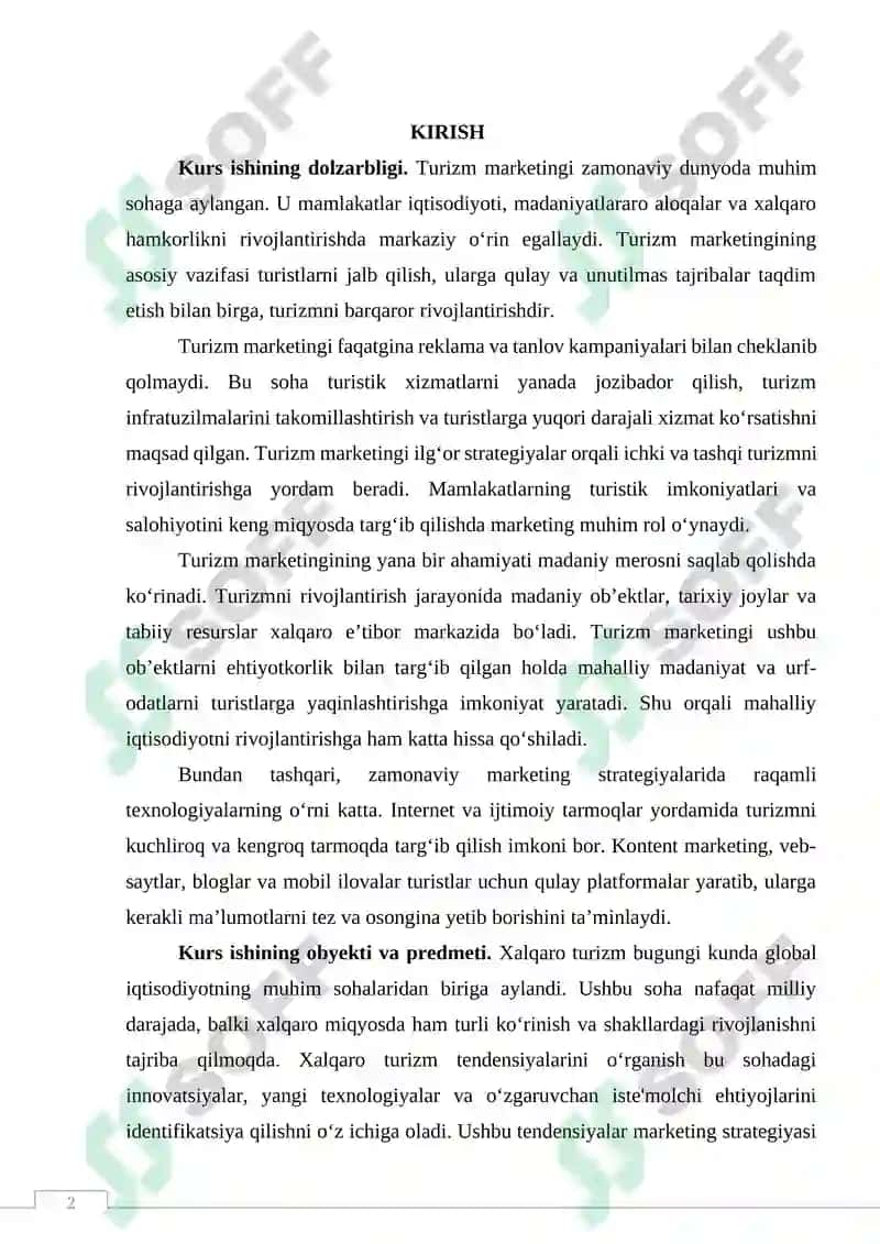 XALQARO TURIZM MARKETINGNING ASOSIY YO`NALISHLARI 2