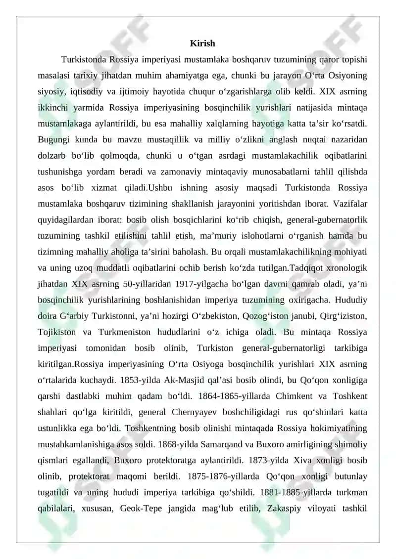 Turkistonda Rossiya imperiyasi mustamlaka boshqaruv tuzumining qaror topishi 2