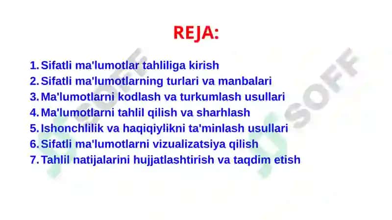Sifatlima'lumotlarni tahlil qilish ma’ruza(M)№6 2