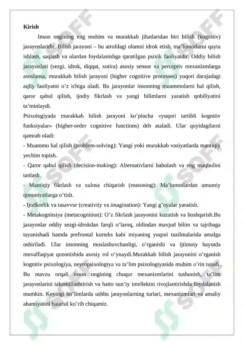 Murakkab bilish jarayoni 2