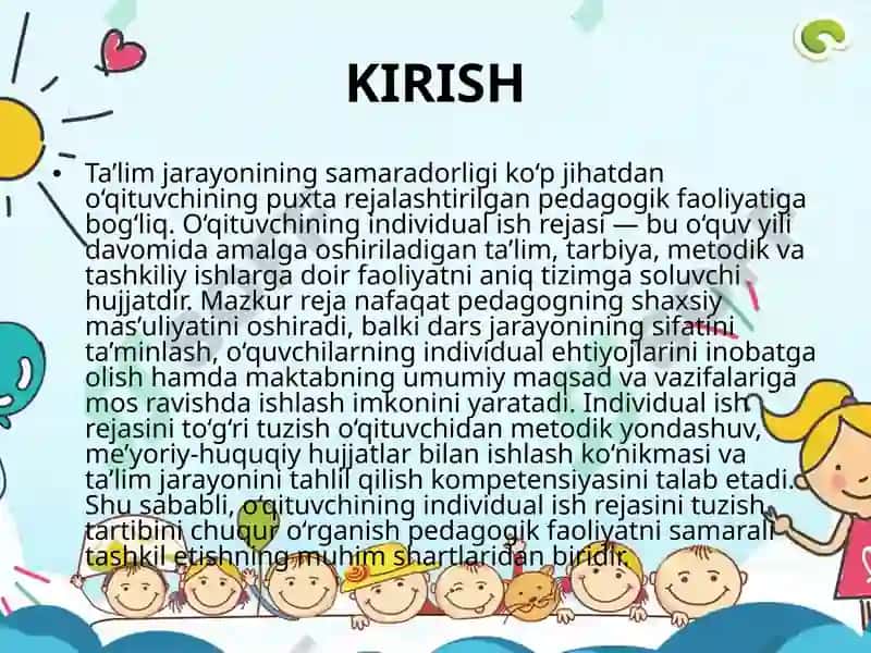 O‘QITUVCHINING INDIVIDUAL ISH REJASINI TUZISH TARTIBI 2