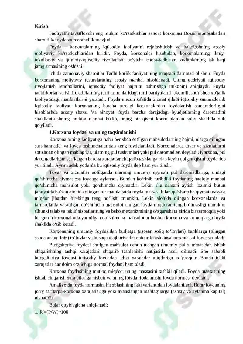 Korxona Foydasi va ishlatilishi 2