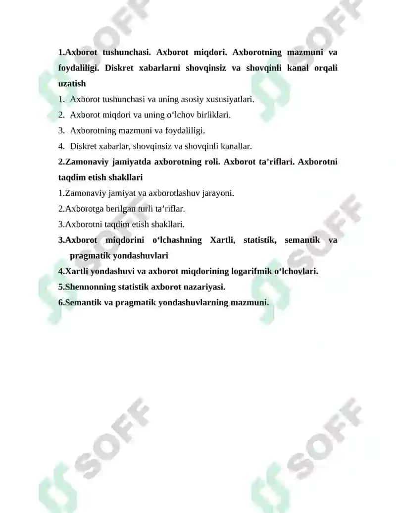 INFORMATIKANING NAZARIY ASOSLARI FANIDAN MUSTAQIL TA’LIM ISHI 2