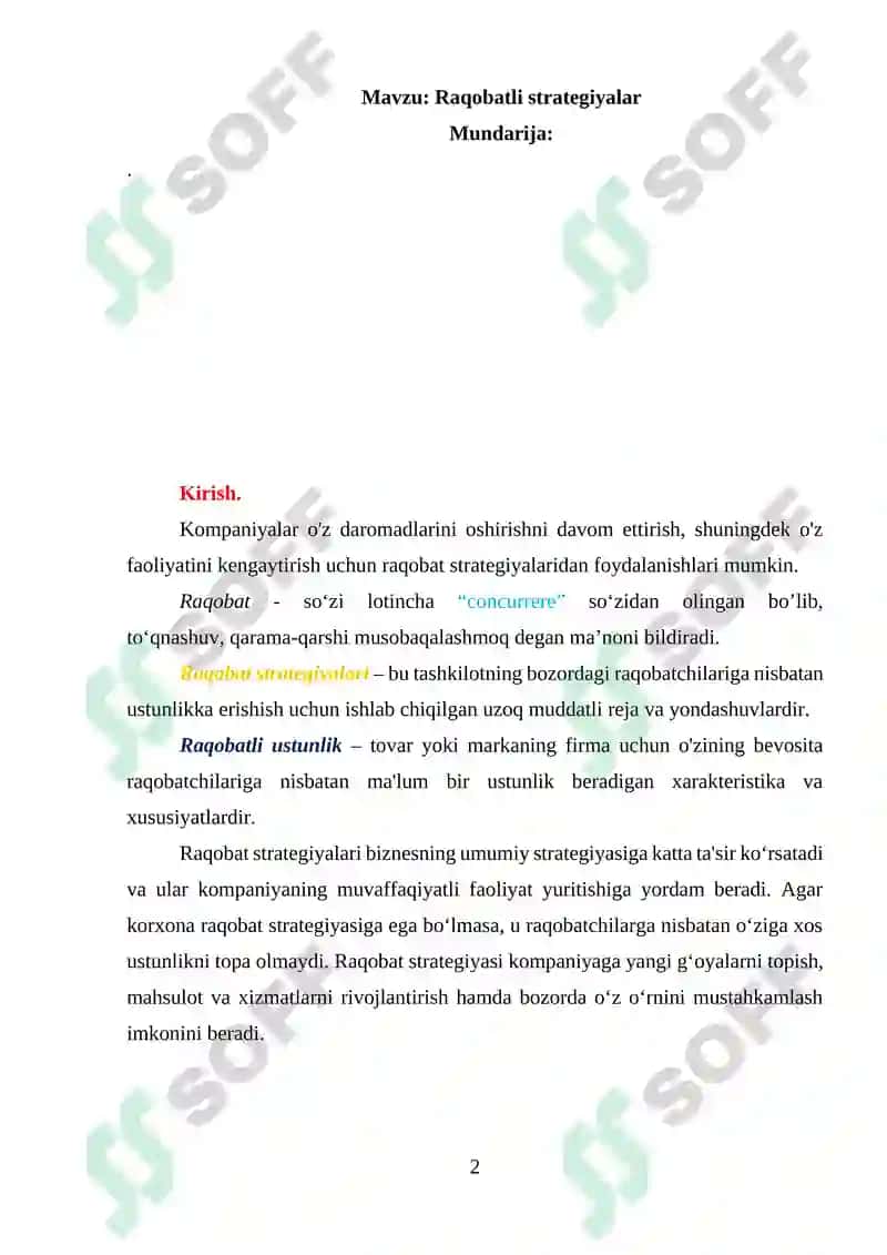 Raqobatli strategiyalar 2
