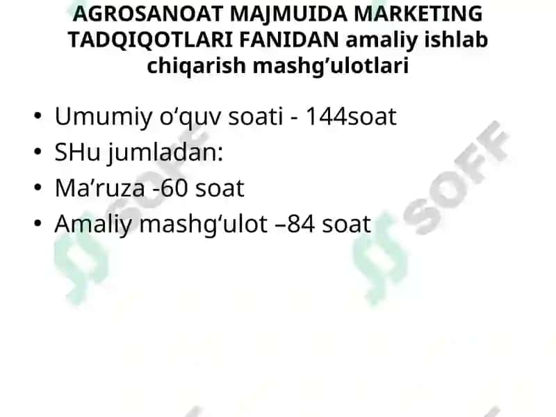 AGROSANOAT MAJMUIDA MARKETING TADQIQOTLARI 2