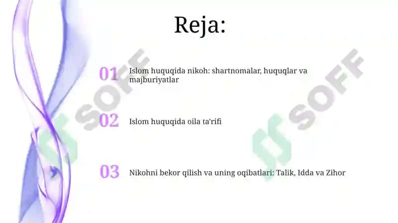 Islom huquqida oila, nikoh, taloq, idda, zihor tushunchalarini ta'riflash 2