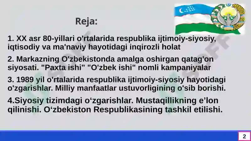 Mustaqillikka erishisharafasida O’zbekistondagi ijtimoiy-siyosiy jarayonlar 2