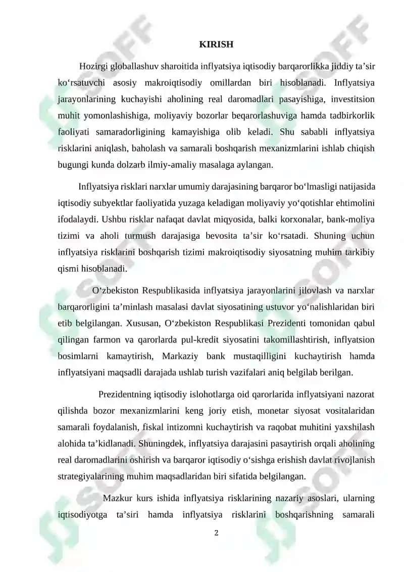 INFYATSIYA RISKLARINI BOSHQARISH 2