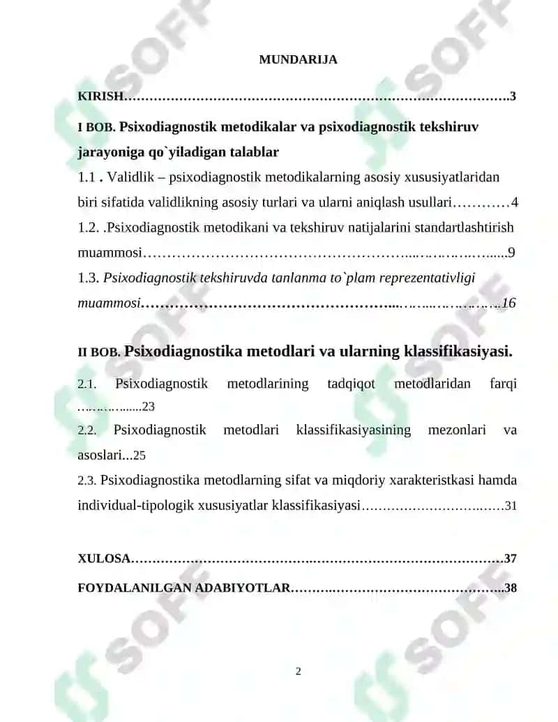 Amaliy topshiriq xarakteriga ko'ra psixodiagnostik metodikalar klassifikatsiyasi 2
