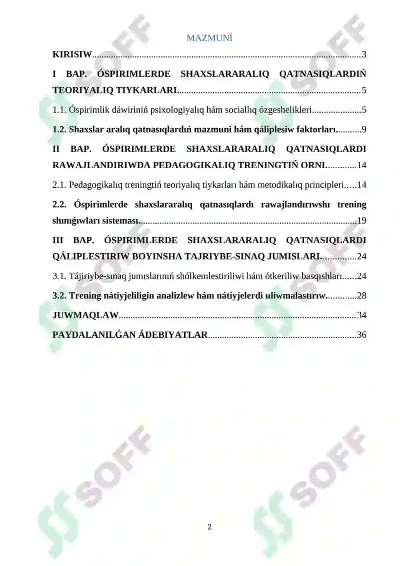 Òspirimlerde shaxslar ara qatnasiqlardi qaliplestiriw treningi 2