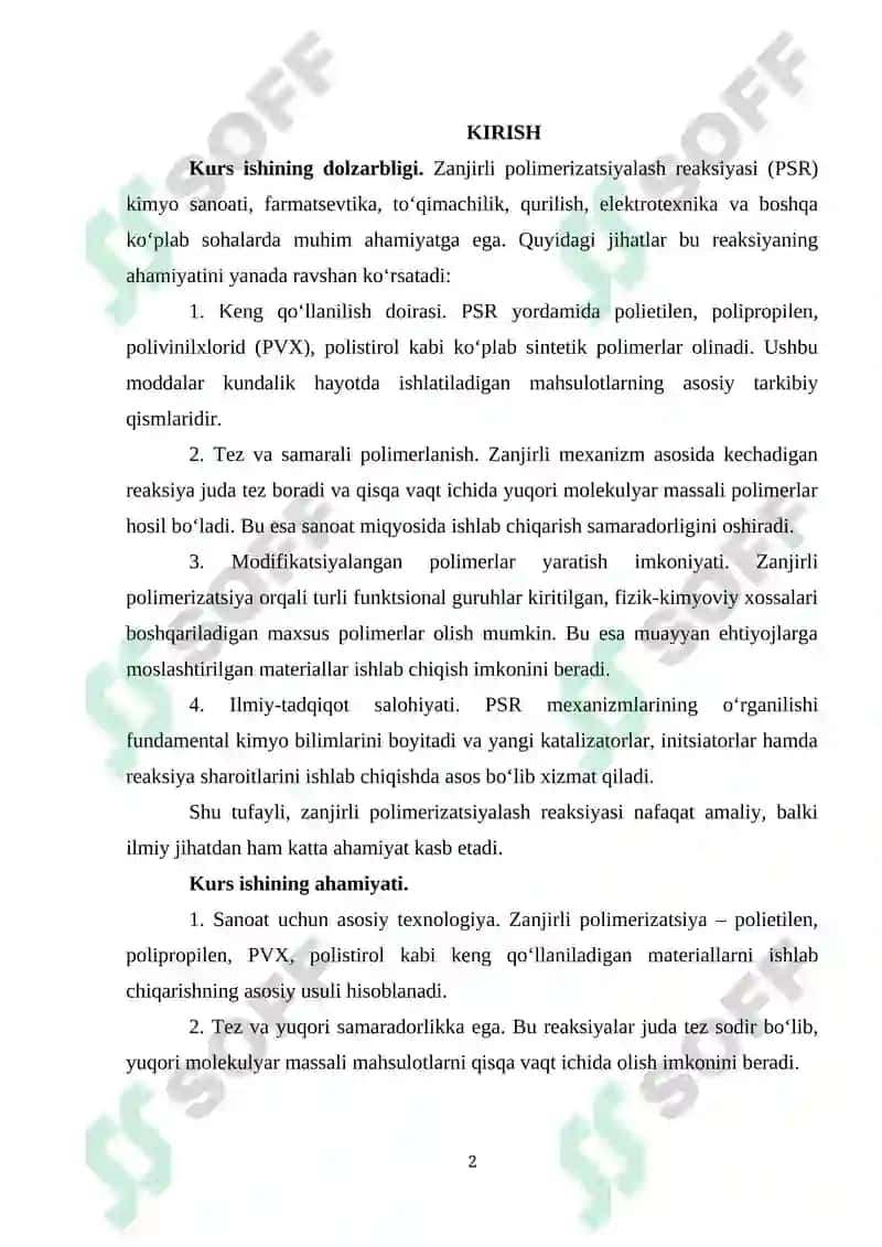 Zanjirli Polimerizatsiyalash Reaksiyasi (PSR) 2