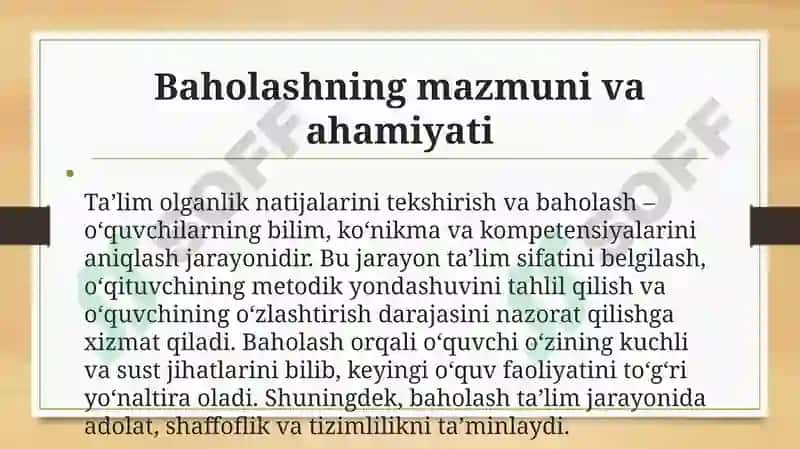 Ta’lim olganlik natijalarini tekshirish va baholash tamoyillari 2
