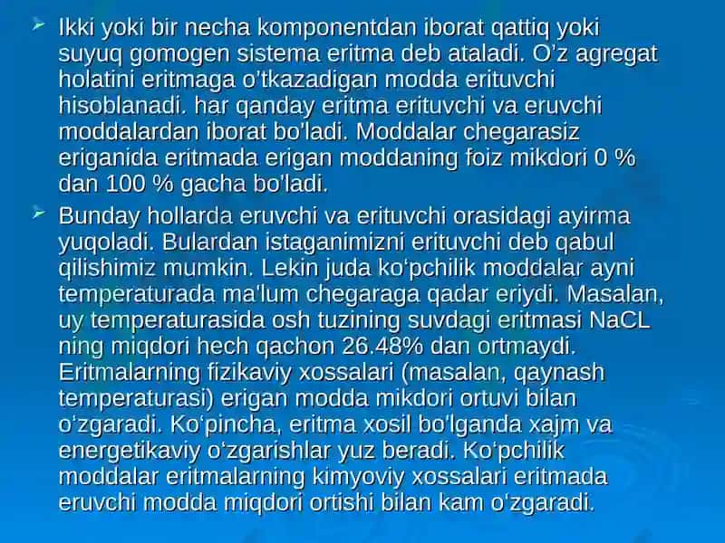 Eritmalar. Noelektrolitlar 2