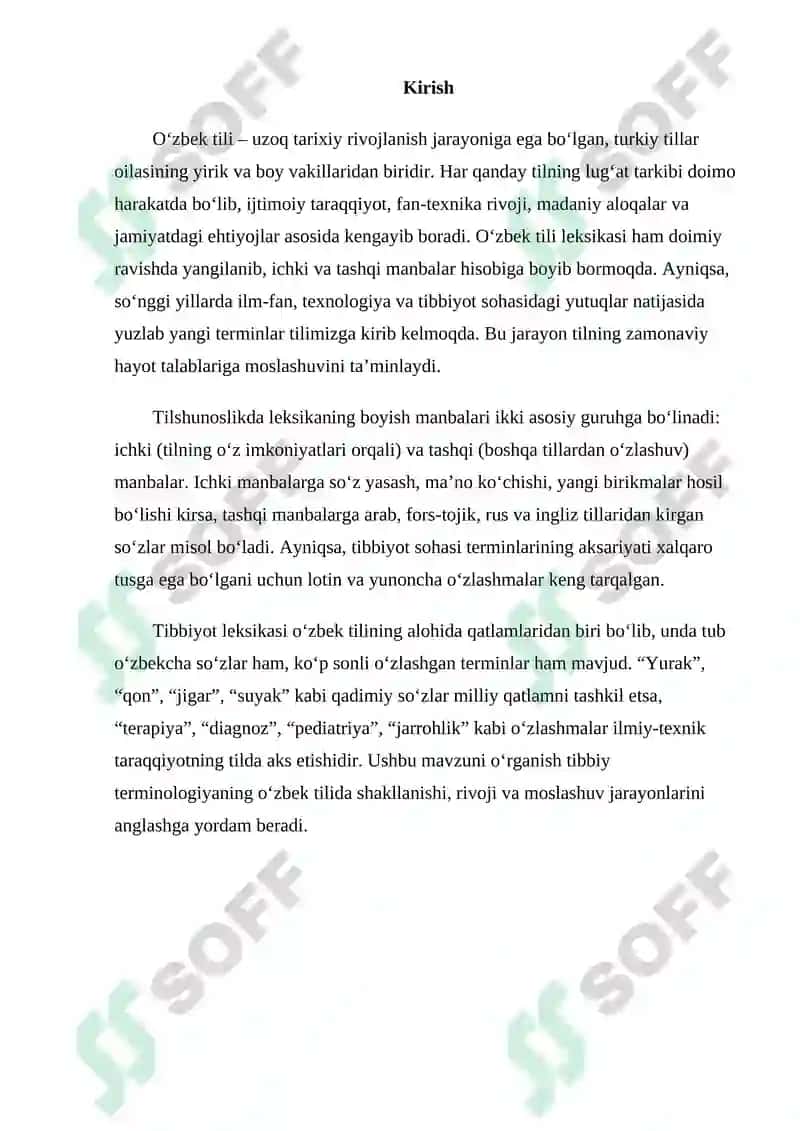 O‘zbek tili leksikasining boyish manbalari. Tibbiyotga xos o‘z va o‘zlashgan so‘zlar tasnifi 2