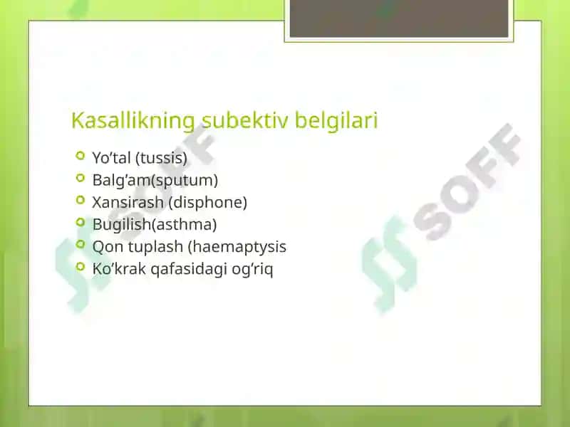 Nafas olish sistemasi tekshirish usullari. 2