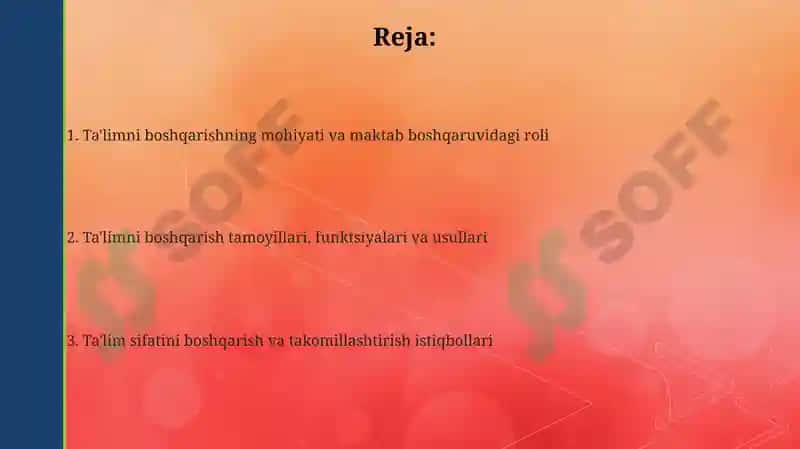 Ta'lim menejmenti Maktab boshqaruv obyekti sifatida 2