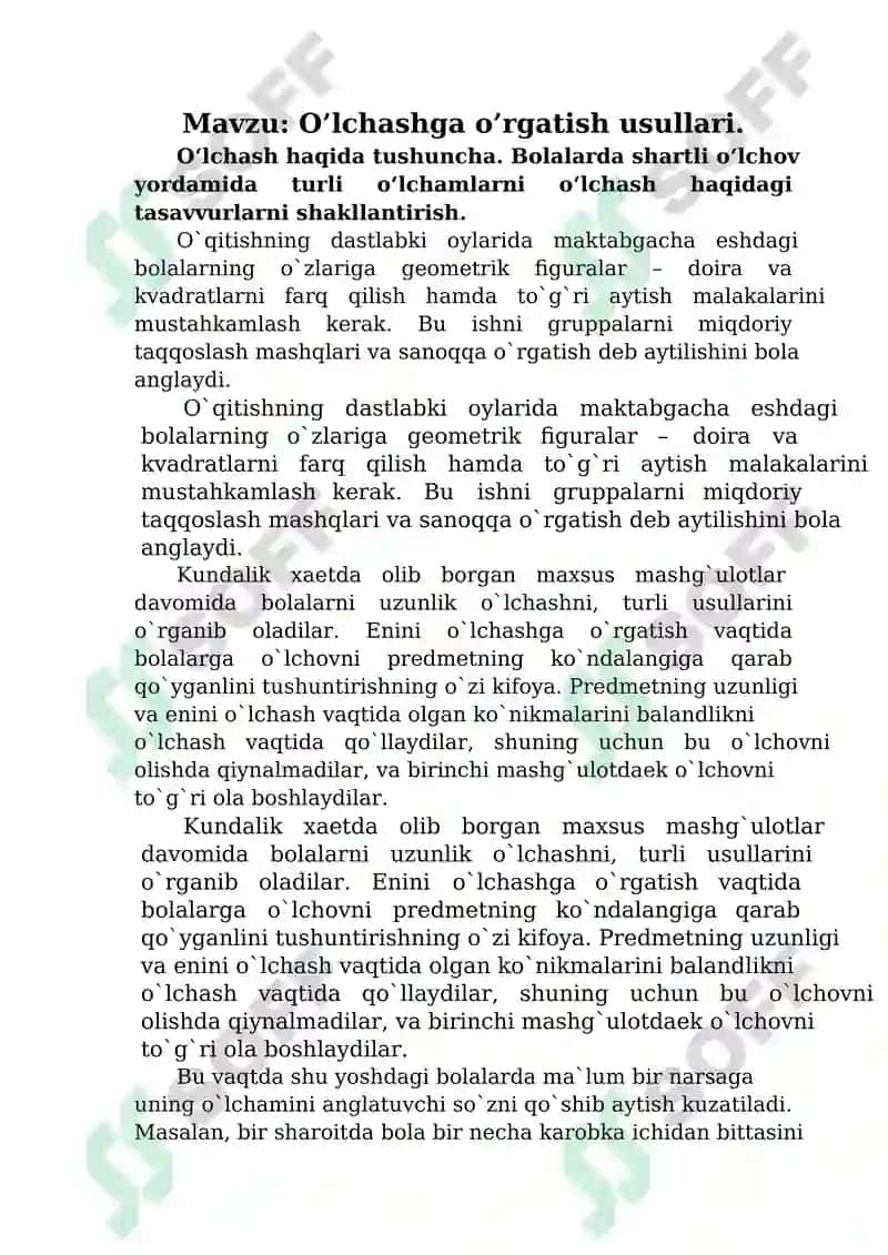 O’lchashga o’rgatish usullari. 2