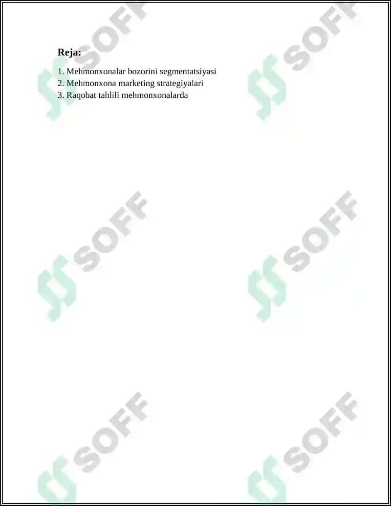 MEHMONXONALARNI TASHKIL ETISHDA MARKETING TAHLILLARI 2