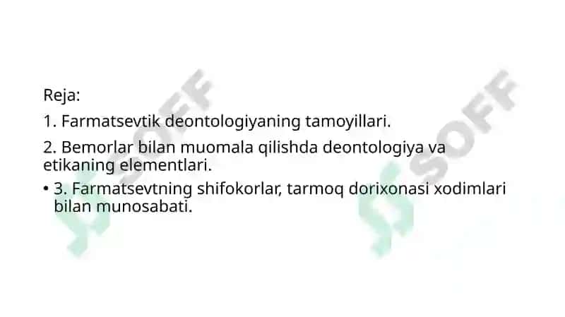 Farmatsevtik deontologiyaning tamoyillari. 2