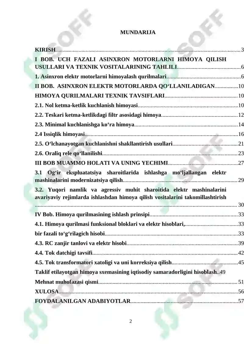 Uch fazali elektromotorni himoyalash avtoparametrik qurilmasi 2