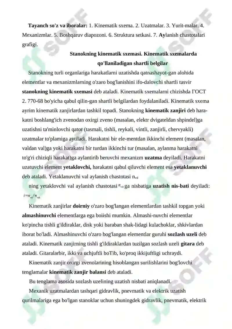 Stanoklar kinematikasi va yuritmalari 2