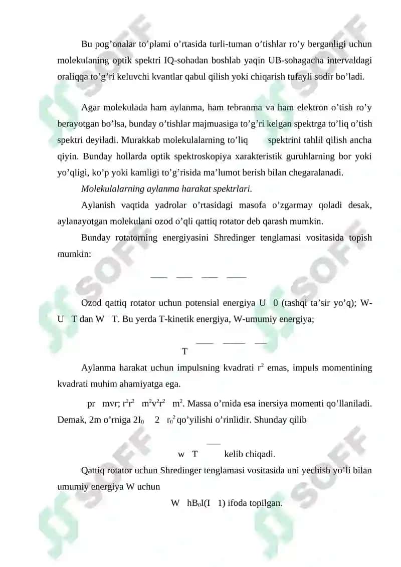 Molekulalarning aylanma, tebranma va elektron  spektrlari. 2