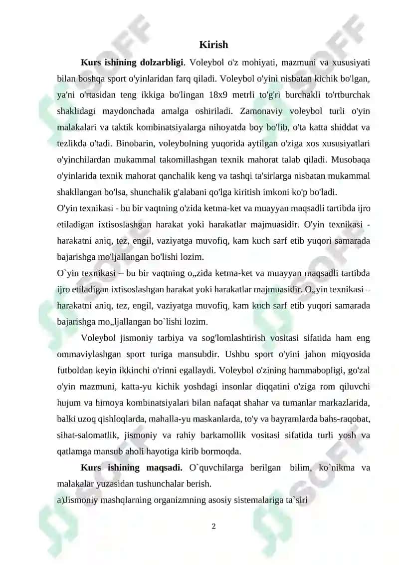 Zamonaviy voleybol o`yinining dolzarb masalalari o`yin texnikasi va tasnifi 2