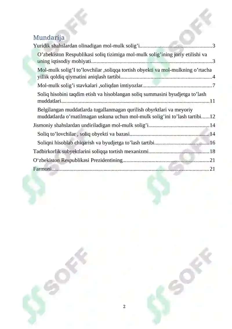 Mol mulk va mulkiy daromadlarga soliq solish.Tadbirkorlik subyektlarini soliqqa tortish mexanizmi. 2