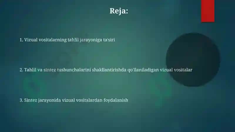 Vizual vositalar va ularning tahlil va sintez jarayonlarida qo'llanishi 2