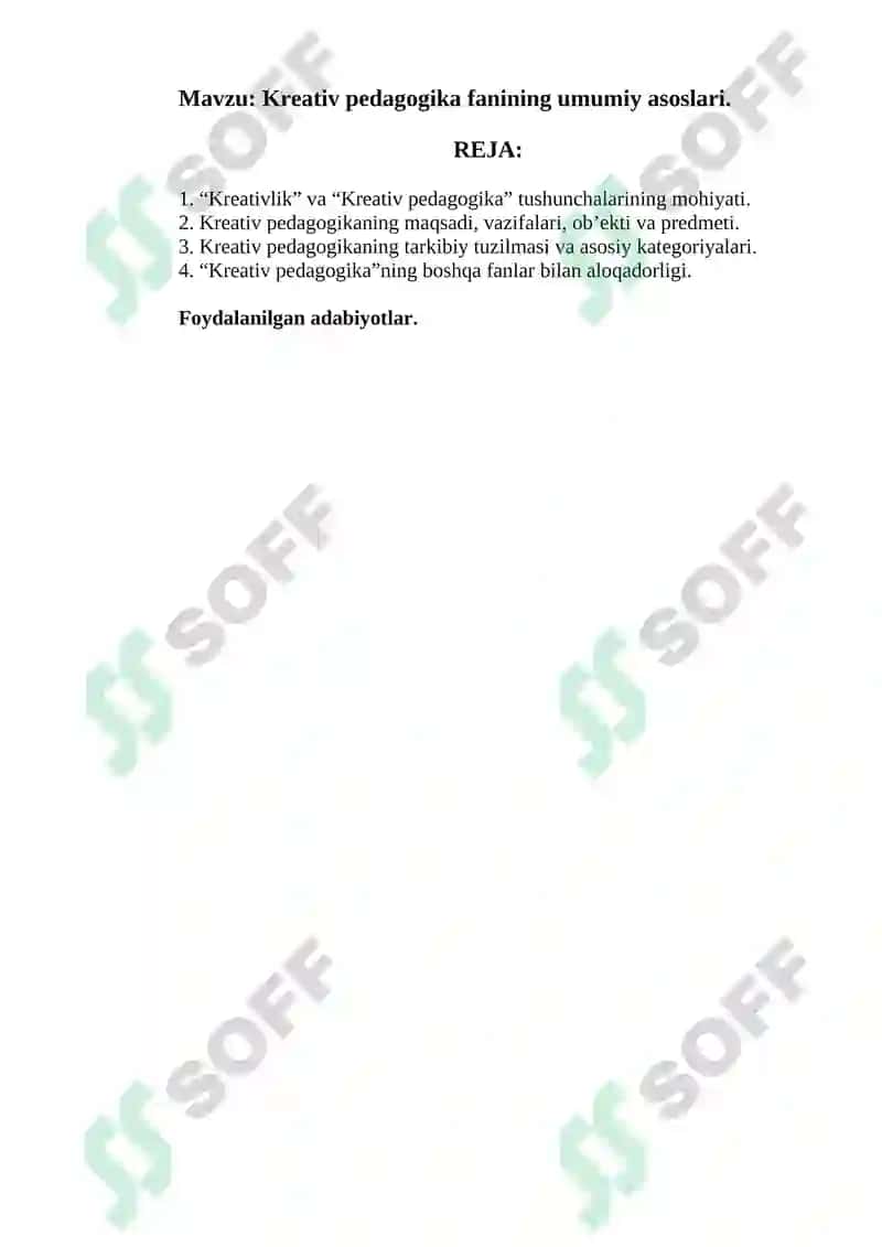 Kreativ pedagogika fanining umumiy asoslari 2