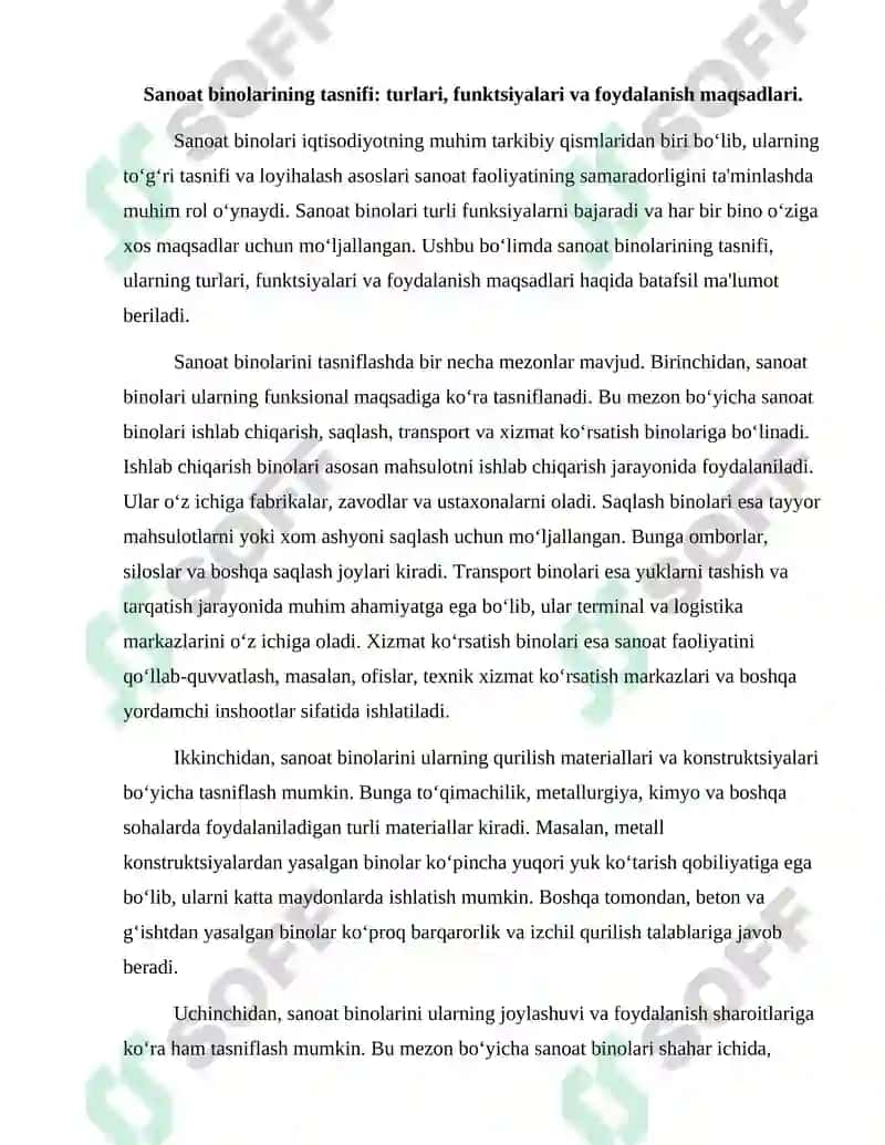 Sanoat Binolarining Tasnifi va Loyihalash Asoslari 2