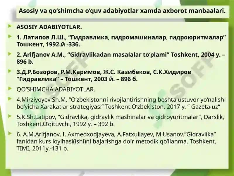 Gidravlika fanining tarkibiy qismi 2