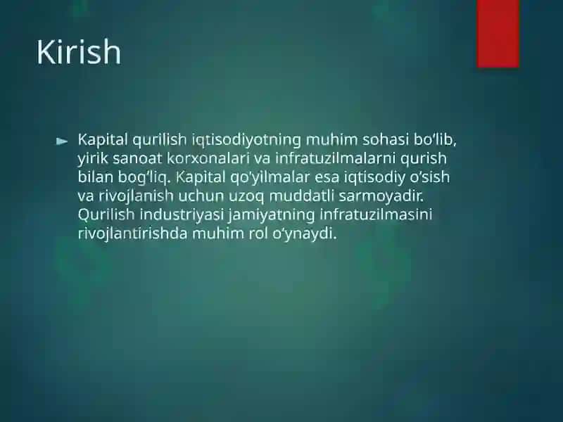 Kapital qurilish va kapital qo’yilmalar 2
