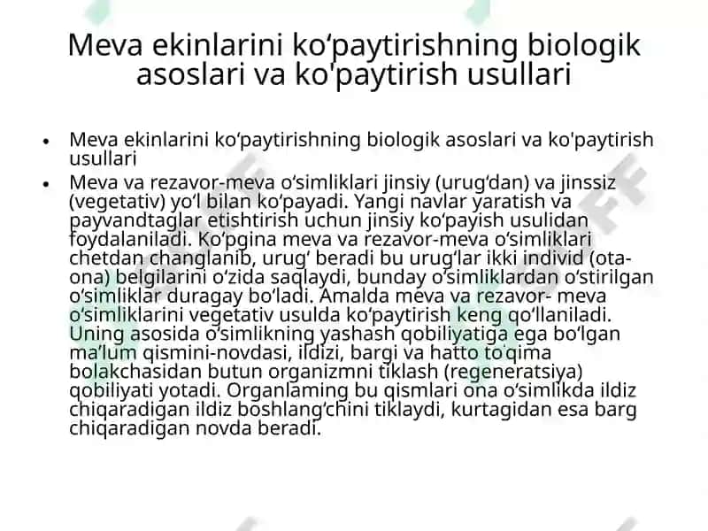 Meva Ekini Ko‘paytirishni Biologik Asoslari va Meva Ko‘chatlarini Yetishtirish 2