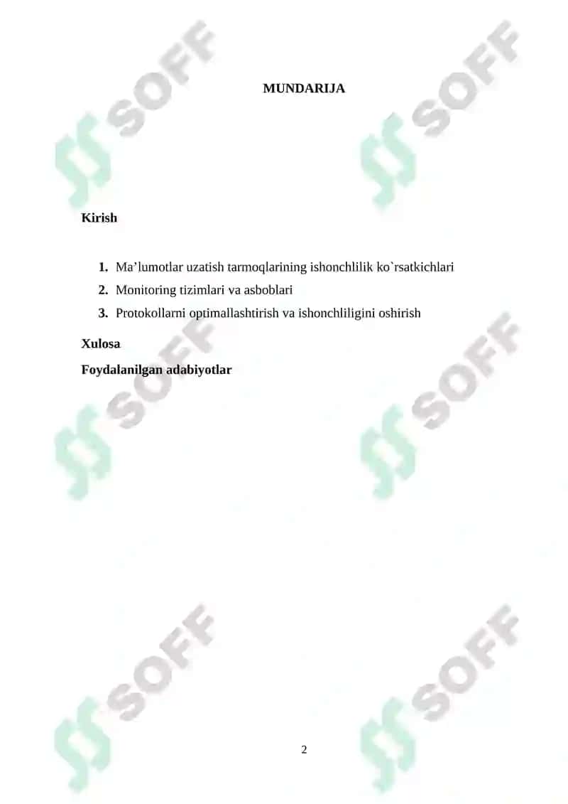 Ma’lumotlar uzatish tarmoqlari va monitoring 2