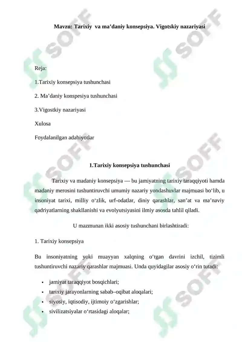 Tarixiy va ma’daniy konsepsiya. Vigotskiy nazariyasi 2