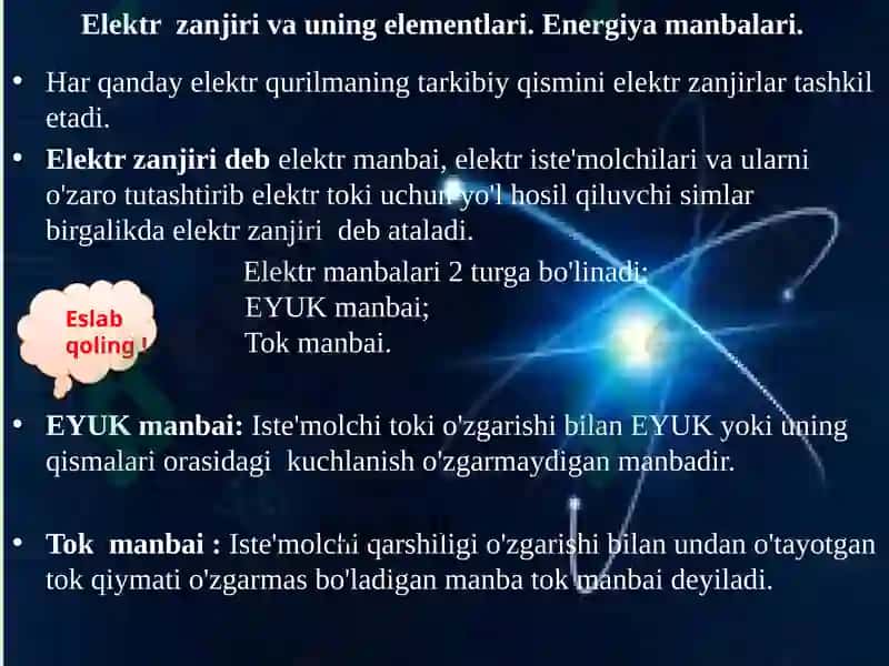 O'zgarmas tok zanjirlari va ularning elementlari 2