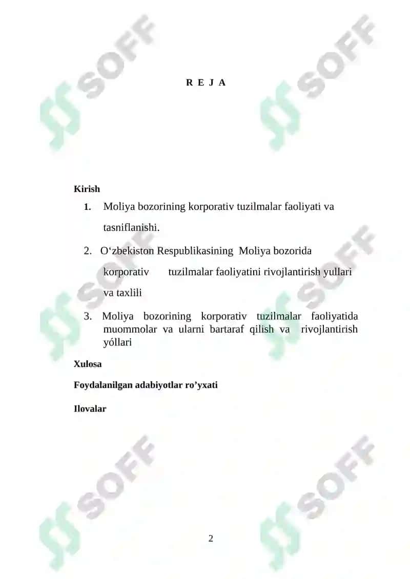 Moliya bozorining korporativ tuzilmalar faoliyatini rivojlantirish yóllari 2
