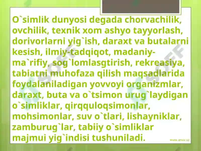 Oʻsimliklar dunyosi va ularni hayot tarzi haqidagi bilimlarni bilib olish haqida tahlil qilish 2