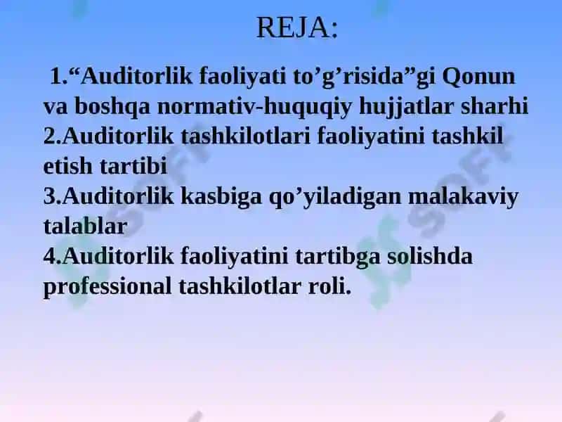 O’ZBEKISTONDA AUDITORLIK FAOLIYATINING HUQUQIY ASOSLARI 2